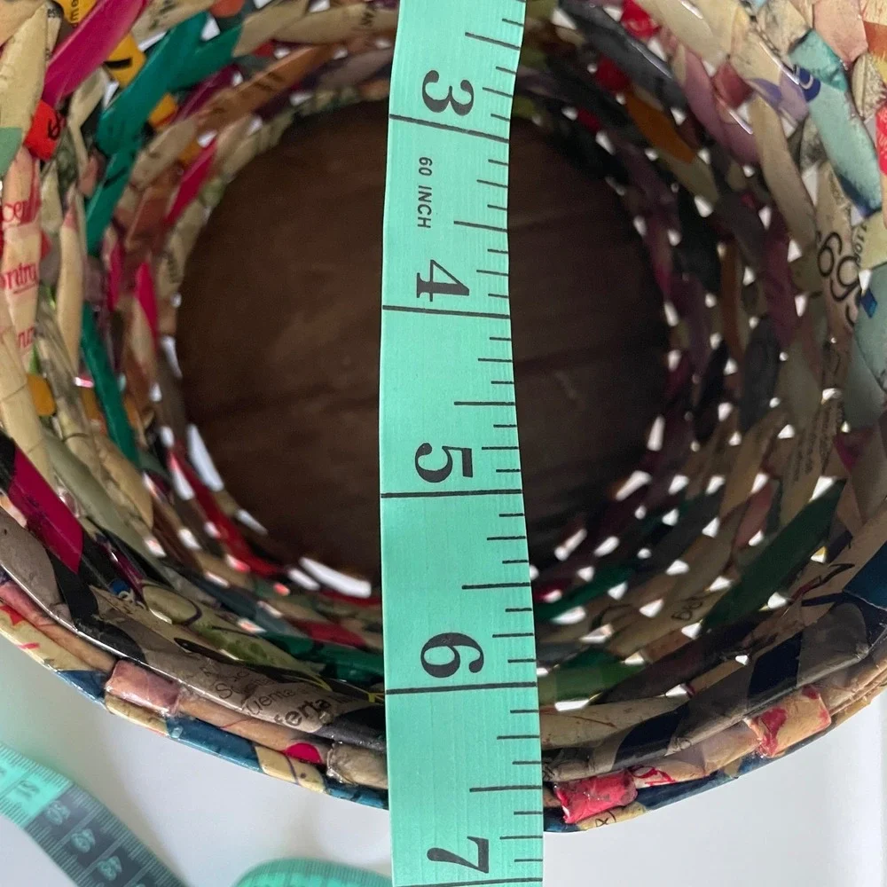 Vintage Woven Paper Planter Basket Handmade Multi-Colored‎ newsPaper Flowers